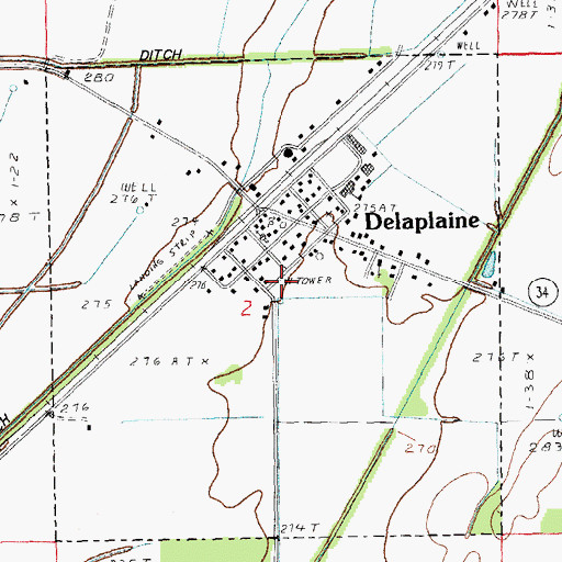 Topographic Map of Delaplaine Volunteer Fire Department, AR