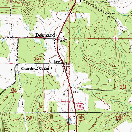 Topographic Map of Dennard Volunteer Fire Department, AR