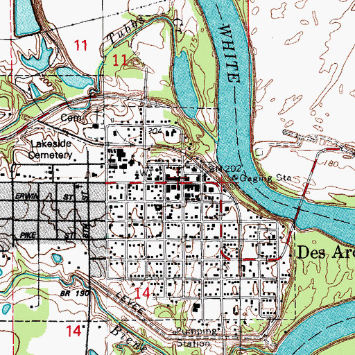 Topographic Map of Des Arc Volunteer Fire Department, AR