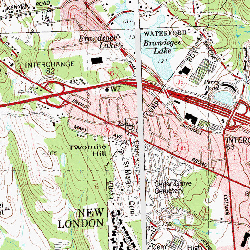 Topographic Map of Twomile Hill, CT