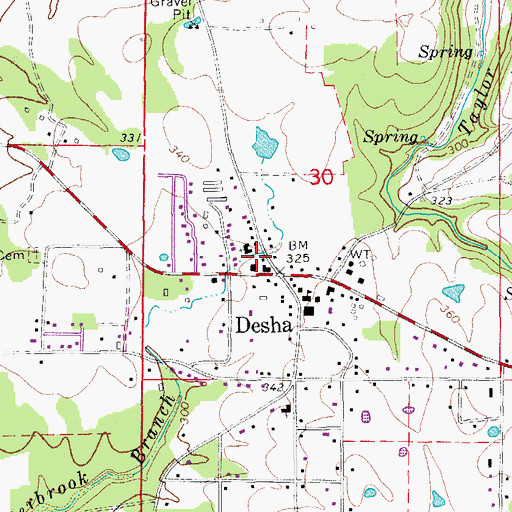 Topographic Map of Desha Volunteer Fire Department, AR