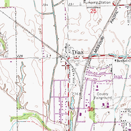 Topographic Map of Diaz Volunteer Fire Department, AR