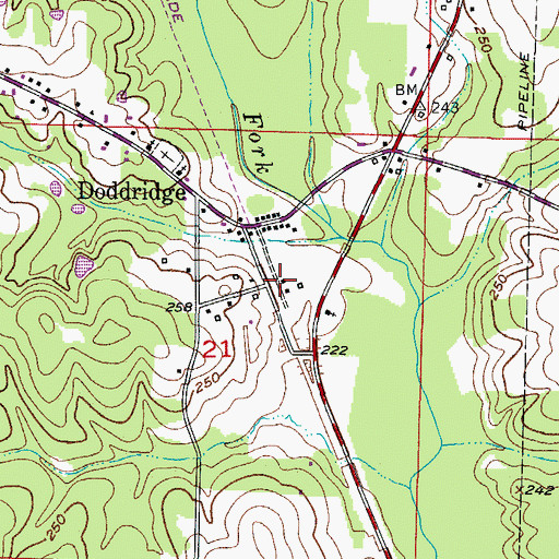 Topographic Map of Doddridge Volunteer Fire Department, AR