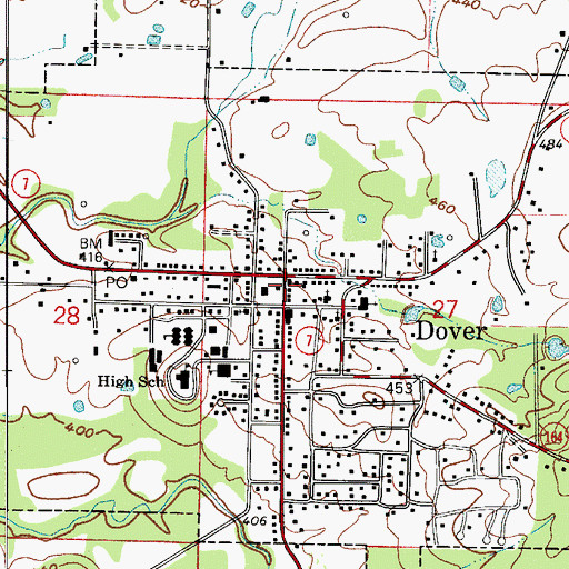 Topographic Map of Dover City Volunteer Fire Station, AR