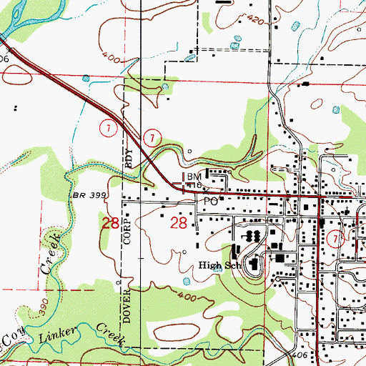 Topographic Map of Dover Rural Volunteer Fire Department, AR