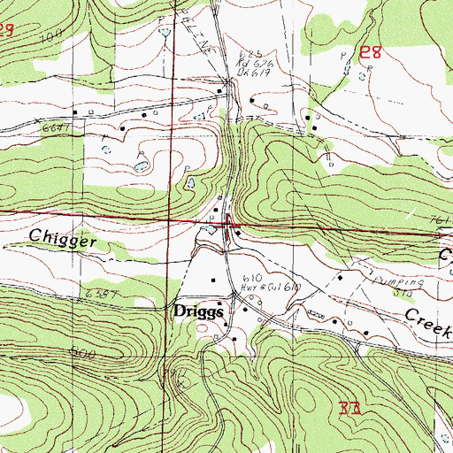 Topographic Map of Driggs Rural Fire Department, AR
