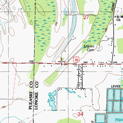 Topographic Map of East Pulaski Volunteer Fire Department Station 1, AR