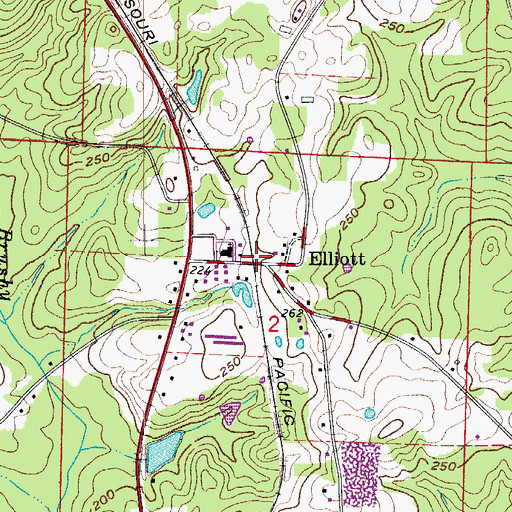 Topographic Map of Elliott Volunteer Fire Department Station, AR