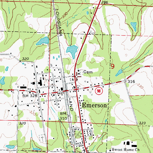 Topographic Map of Emerson Volunteer Fire Department, AR