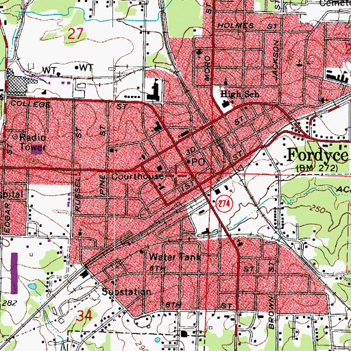 Topographic Map of Fordyce Fire Department, AR