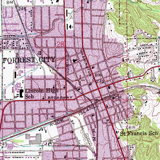Topographic Map of Forrest City Fire Department, AR