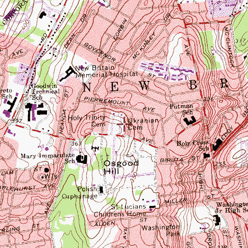 Topographic Map of Saint Marys Ukrainian Orthodox Cemetery, CT