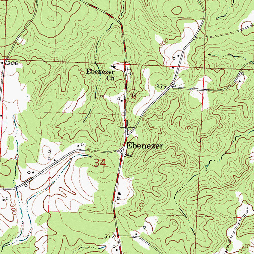 Topographic Map of Four Communities Volunteer Fire Department Station 1, AR