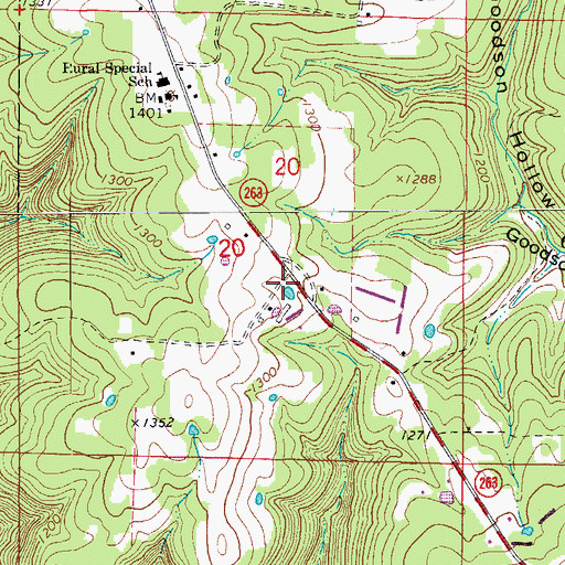 Topographic Map of Fox Fire Department Station 1, AR