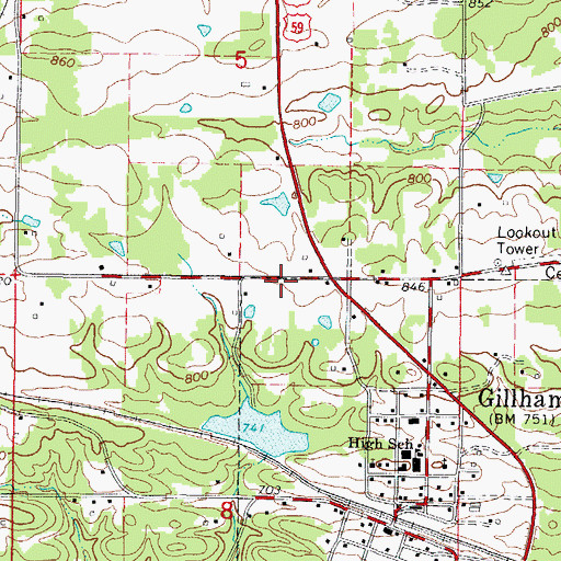 Topographic Map of Gillham Volunteer Fire Department, AR