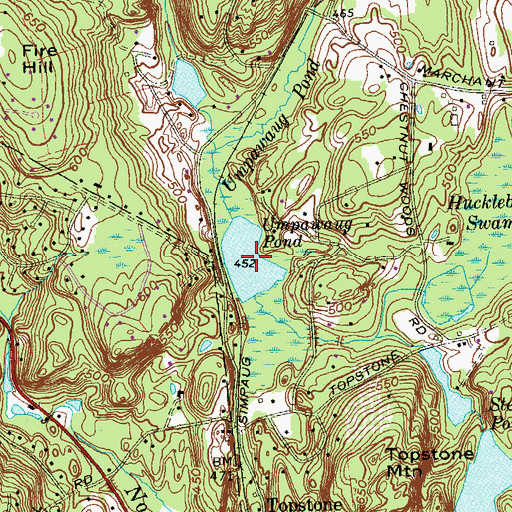 Topographic Map of Umpawaug Pond, CT