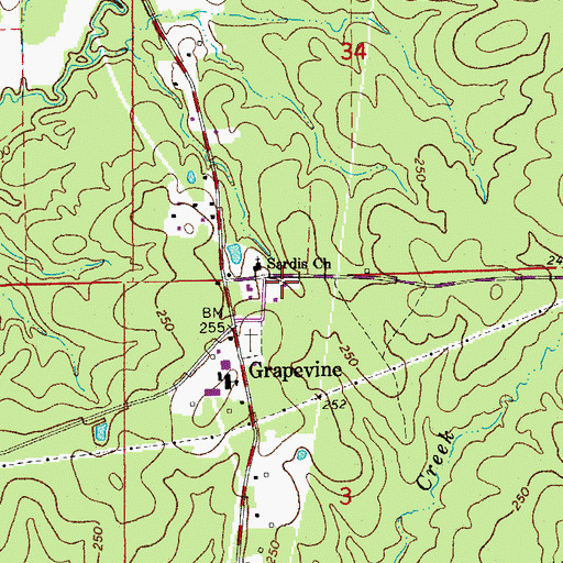 Topographic Map of Grapevine Volunteer Fire Department, AR