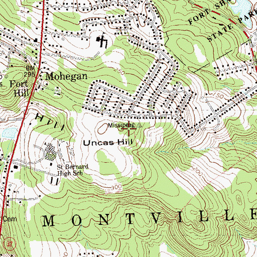 Topographic Map of Uncas Hill, CT