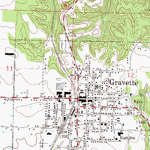 Topographic Map of Gravette Fire Department, AR