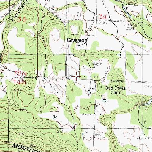Topographic Map of Grayson Volunteer Fire Department Station 1, AR