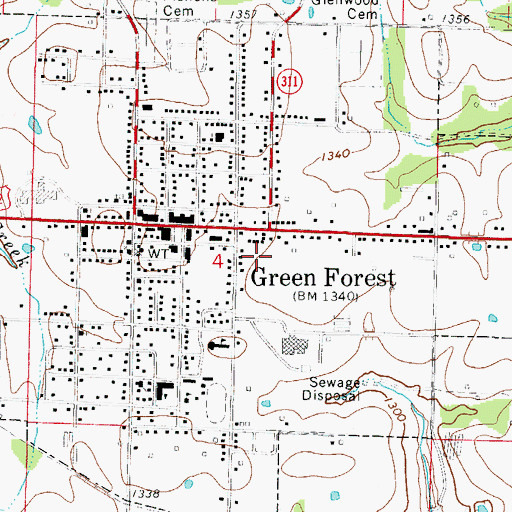 Topographic Map of Green Forest Volunteer Fire Department, AR