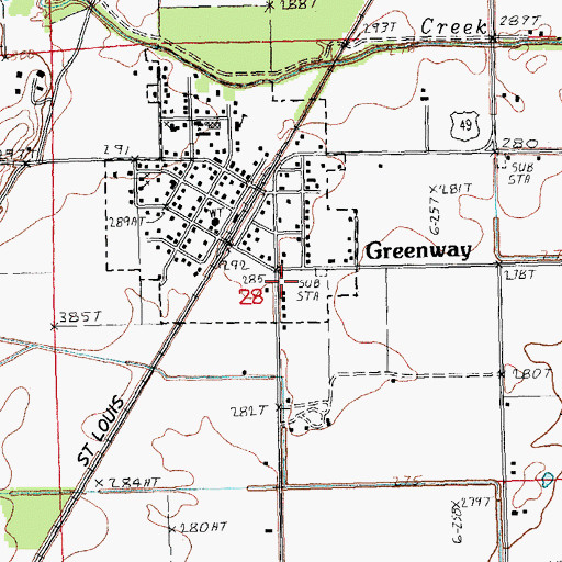 Topographic Map of Greenway Fire Station, AR
