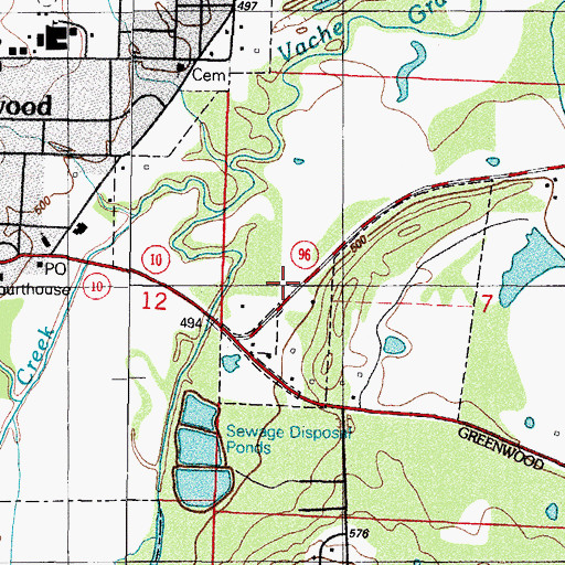 Topographic Map of Greenwood Rural Fire Department, AR