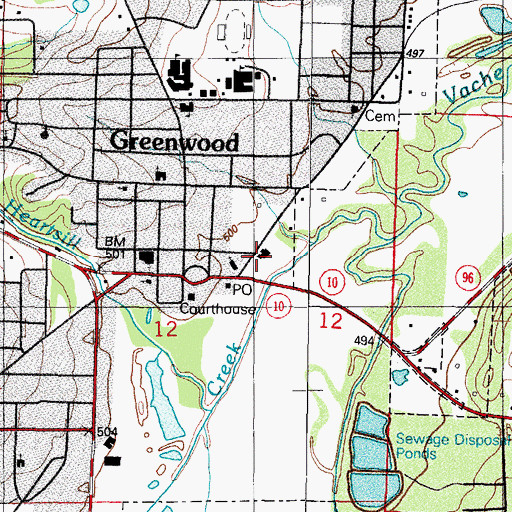 Topographic Map of Greenwood Volunteer Fire Department, AR