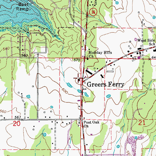 Topographic Map of Greers Ferry Fire Department Station 1, AR