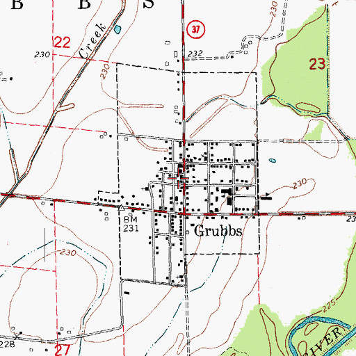 Topographic Map of Grubbs Volunteer Fire Department, AR