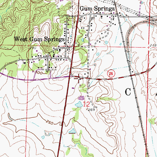 Topographic Map of Gum Springs Volunteer Fire Department, AR