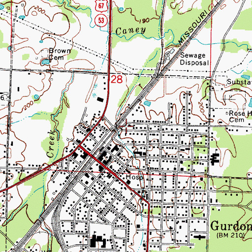 Topographic Map of Gurdon Fire Station, AR