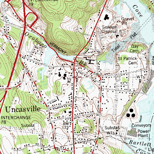 Topographic Map of Uncasville, CT