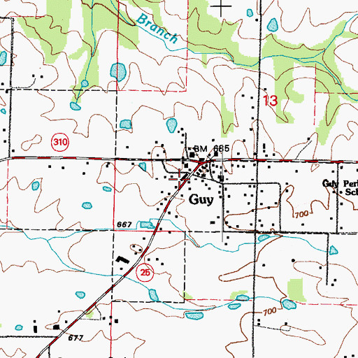 Topographic Map of Guy Volunteer Fire Department, AR