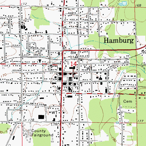 Topographic Map of Hamburg Fire Department, AR