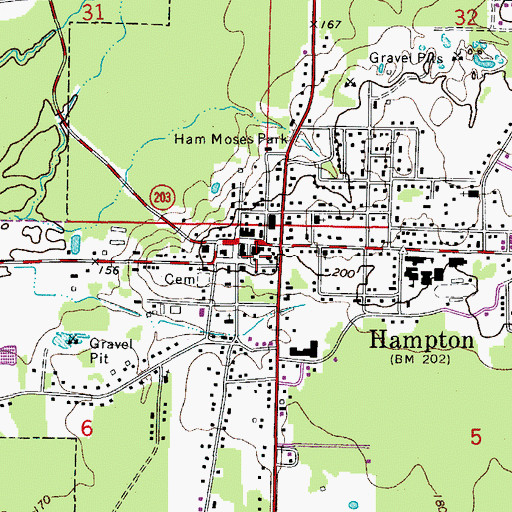 Topographic Map of Hampton Fire Station, AR