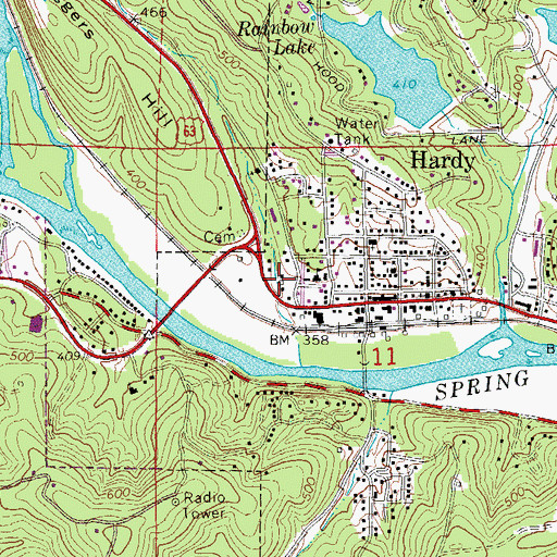 Topographic Map of Hardy Fire Department Station 1, AR