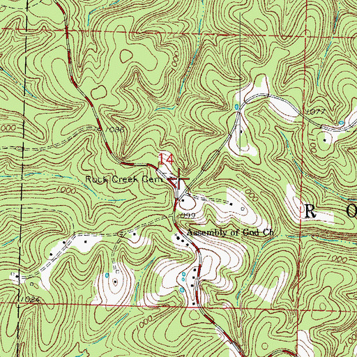 Topographic Map of Harriet - Rock Creek Cosey Home Fire Station, AR