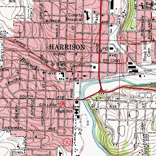 Topographic Map of Harrison Fire Department Station 1, AR
