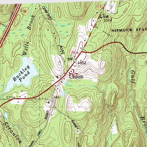 Topographic Map of Union, CT