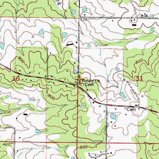 Topographic Map of Hatley Fire Station, AR