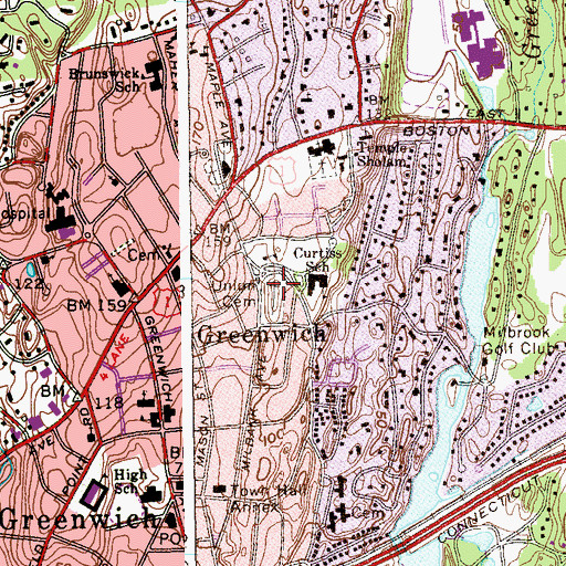 Topographic Map of Union Cemetery, CT
