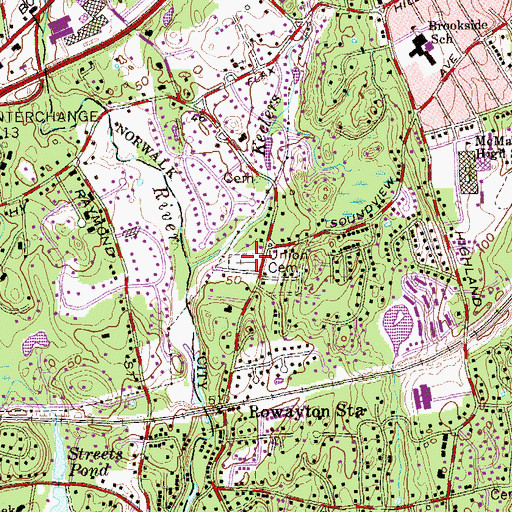 Topographic Map of Rowayton Union Cemetery, CT