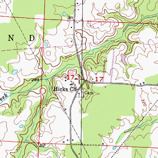 Topographic Map of Hicks Volunteer Fire Department, AR