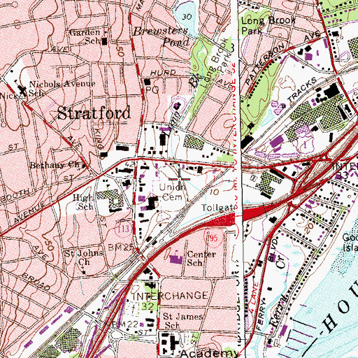 Topographic Map of Union Cemetery, CT