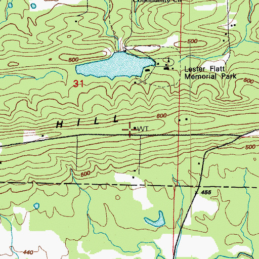 Topographic Map of Hill Top Volunteer Fire Department, AR