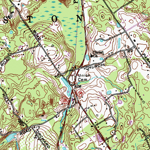 Topographic Map of Union Cemetery, CT