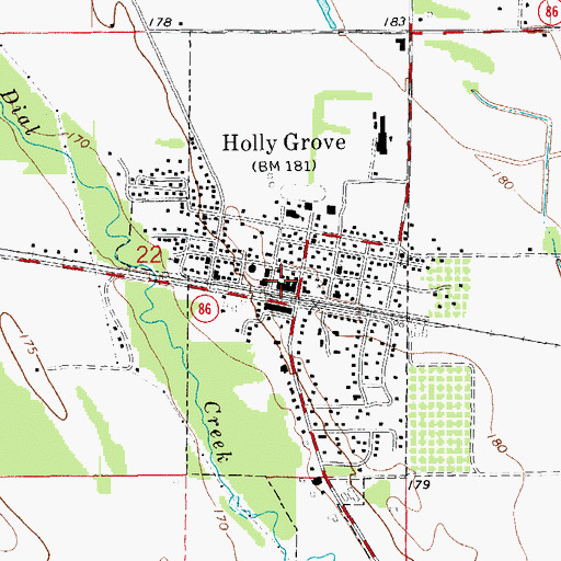 Topographic Map of Holly Grove Fire Department, AR