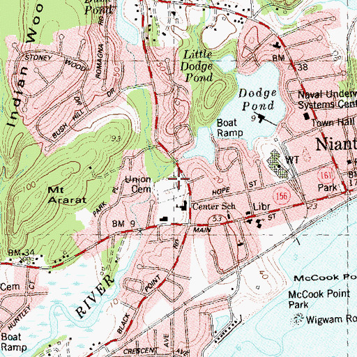 Topographic Map of Union Cemetery, CT