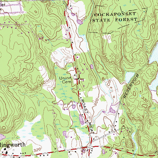 Topographic Map of Union Cemetery, CT